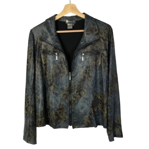 Damee Inc Blue & Brown Snake Print Lightweight Full Zip Jacket M - Picture 1 of 4